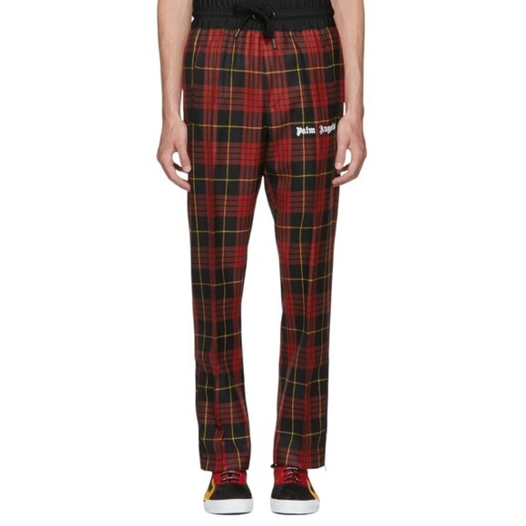 Palm Angels Mens Red & Black Logo Wool Trousers, Zip Bottom, Plaid, Pants, 44/XS - Picture 2 of 12